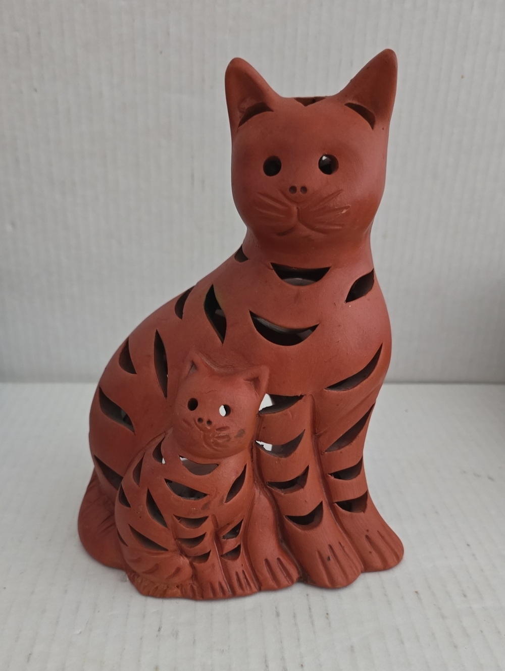 Ten Thousand Villages Handcrafted Terracotta Cat Tealight Holder from Bangladesh